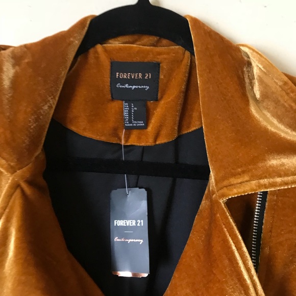 [NEW] F21 Forever21 Yellow Velvet Moto Jacket LRG - Picture 3 of 4